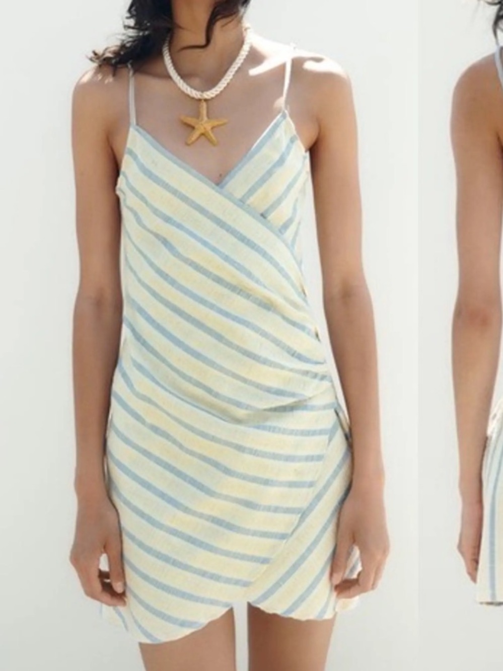 Zara Yellow & Blue Striped Wrap Mini Dress